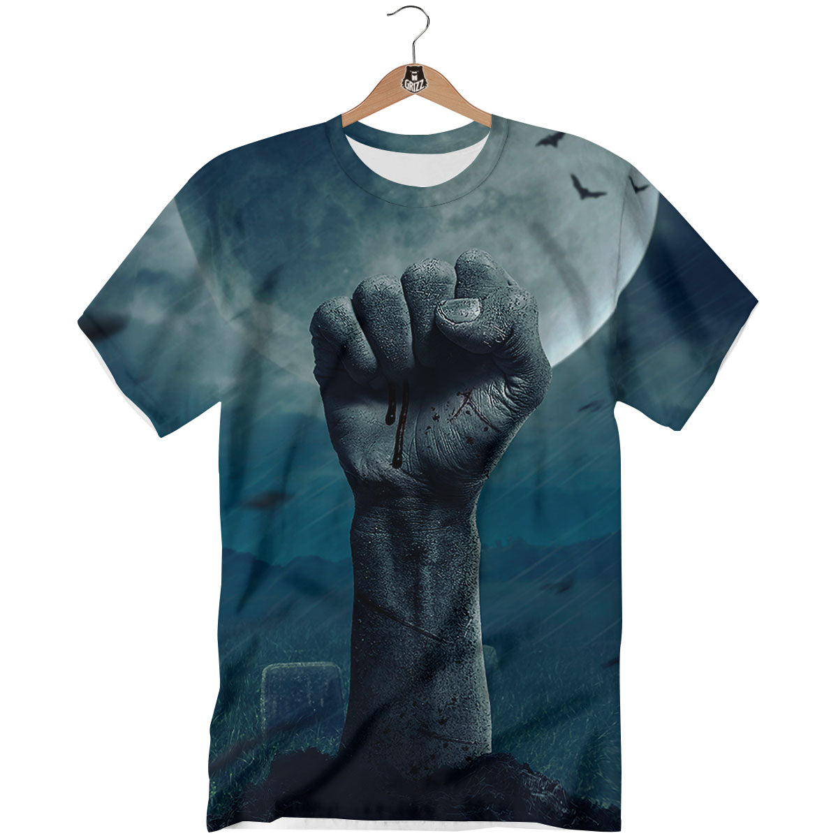 Zombie Hand Rising From Grave Print T-Shirt-grizzshop