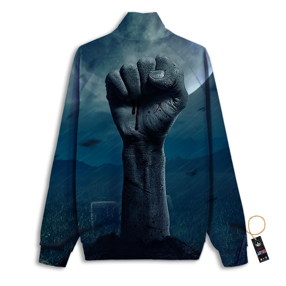 Zombie Hand Rising From Grave Print Track Jacket-grizzshop
