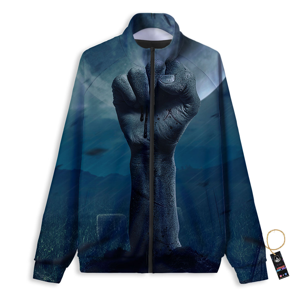 Zombie Hand Rising From Grave Print Track Jacket-grizzshop