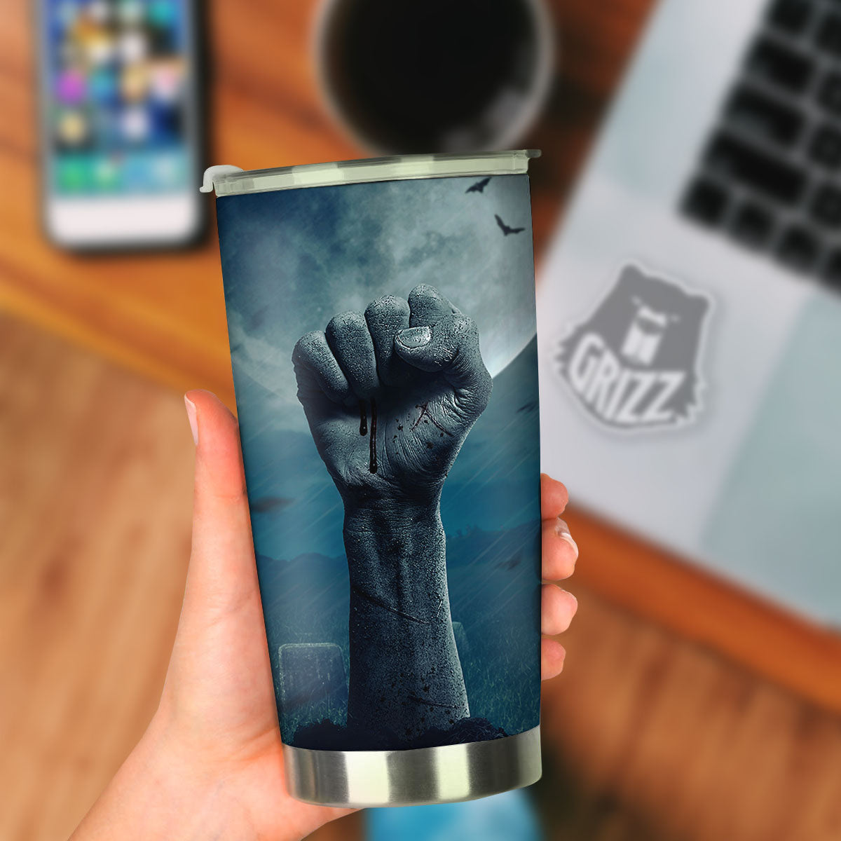 Zombie Hand Rising From Grave Print Tumbler-grizzshop