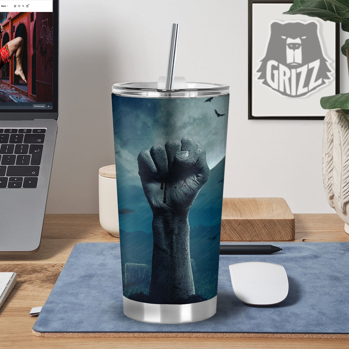 Zombie Hand Rising From Grave Print Tumbler-grizzshop