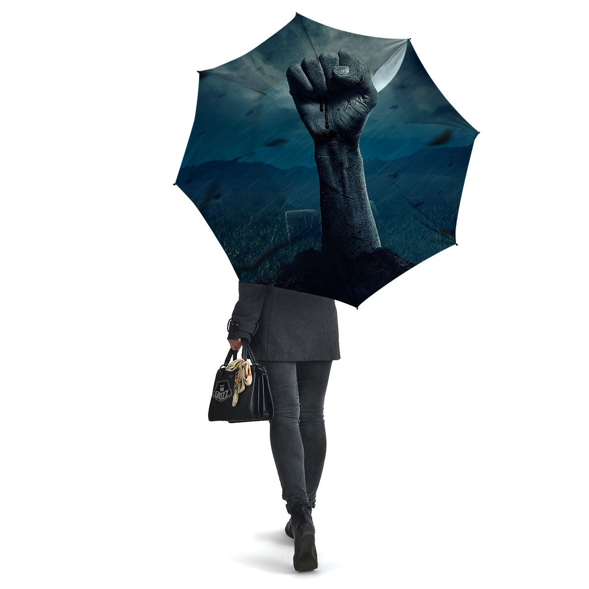 Zombie Hand Rising From Grave Print Umbrella-grizzshop