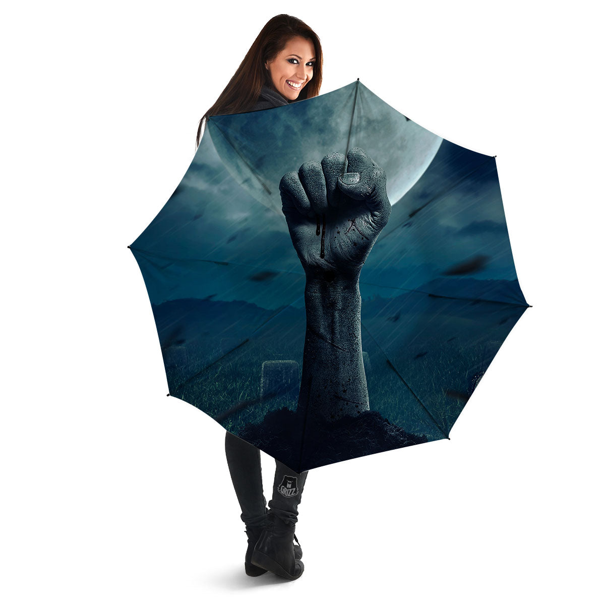 Zombie Hand Rising From Grave Print Umbrella-grizzshop