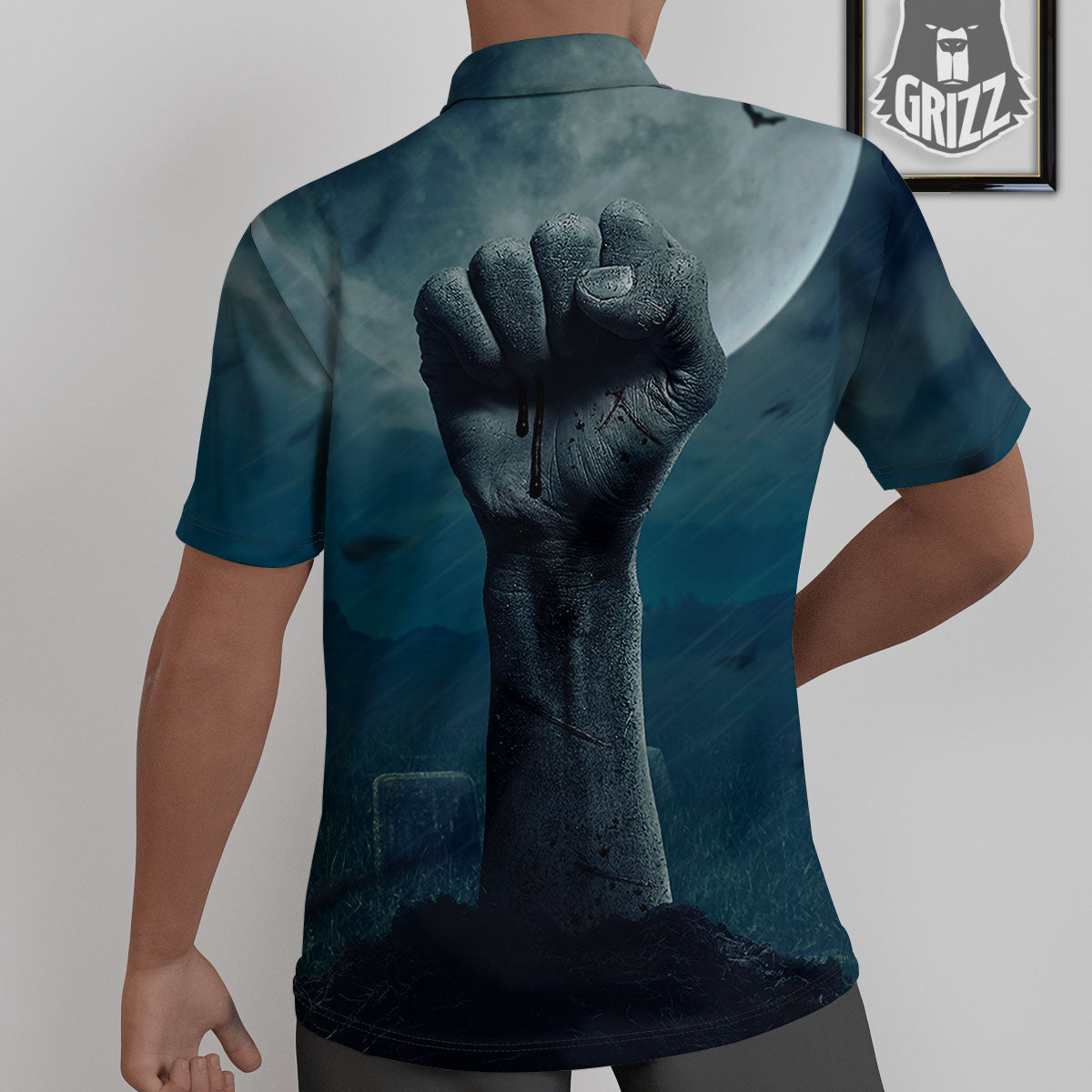 Zombie Hand Rising From Grave Print Untucked Shirts-grizzshop