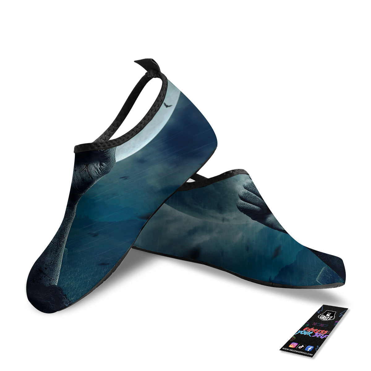 Zombie Hand Rising From Grave Print Water Shoes-grizzshop