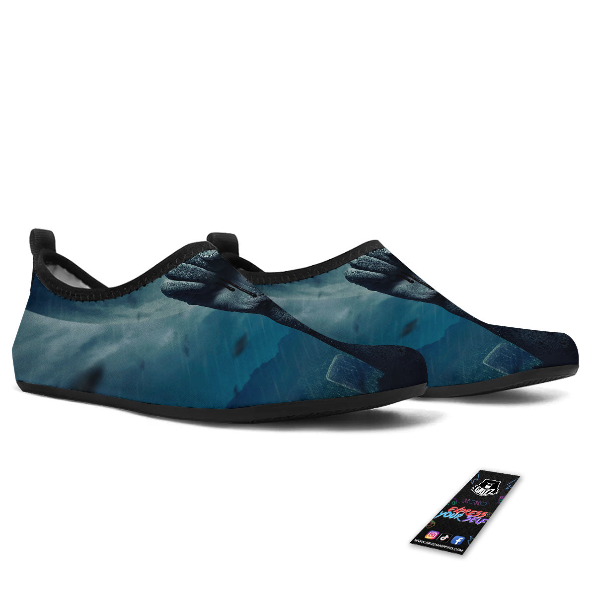 Zombie Hand Rising From Grave Print Water Shoes-grizzshop