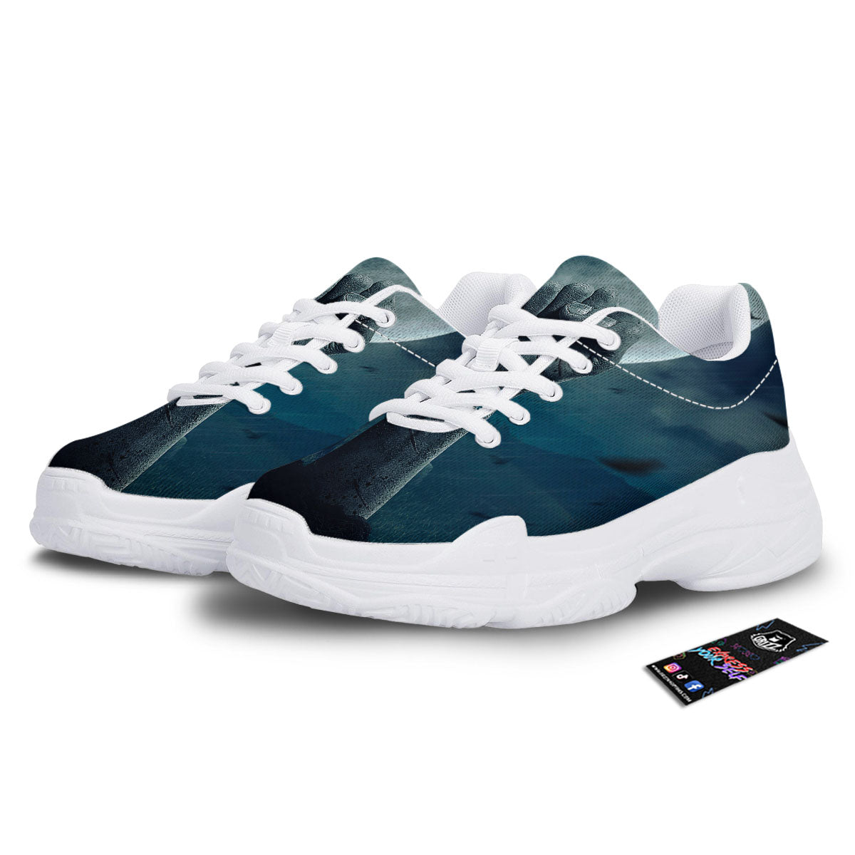 Zombie Hand Rising From Grave Print White Chunky Shoes-grizzshop
