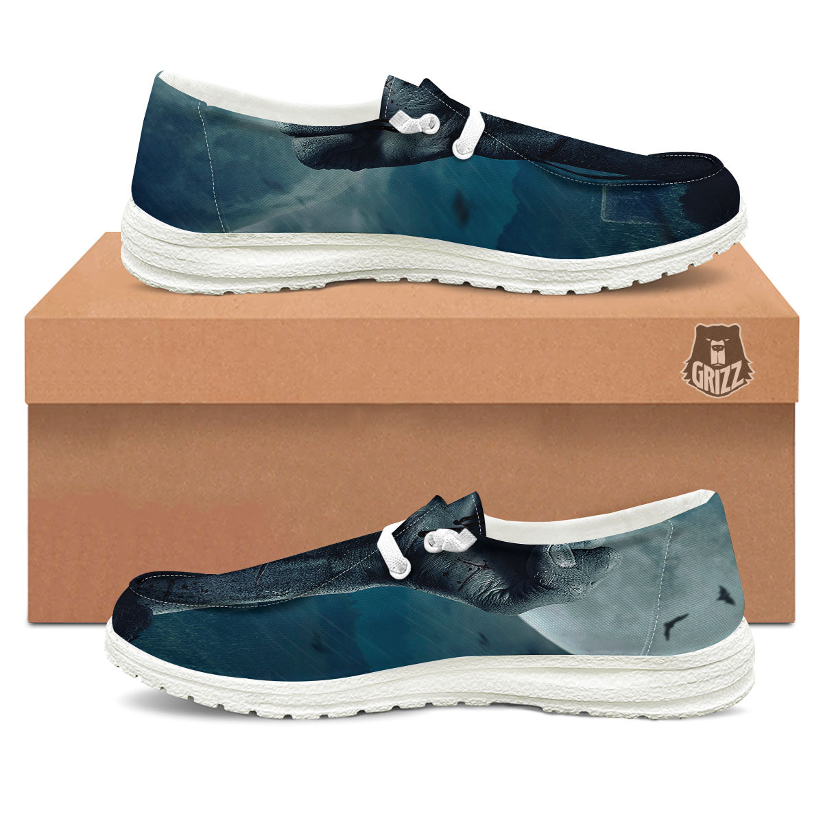 Zombie Hand Rising From Grave Print White Loafers-grizzshop
