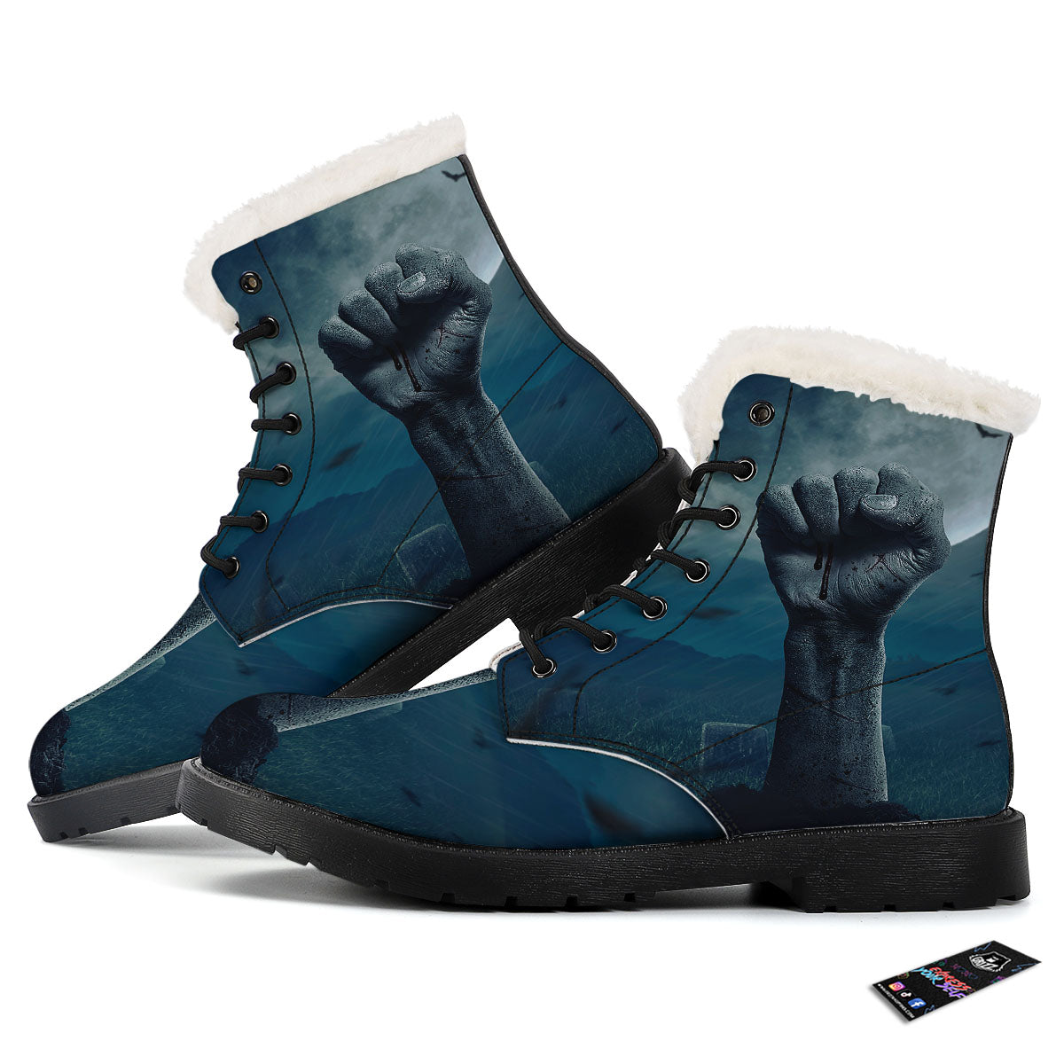 Zombie Hand Rising From Grave Print Winter Boots-grizzshop