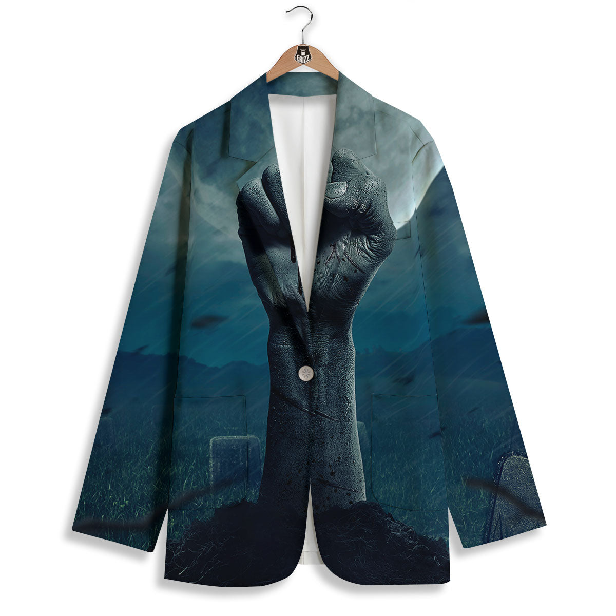 Zombie Hand Rising From Grave Print Women's Blazer-grizzshop