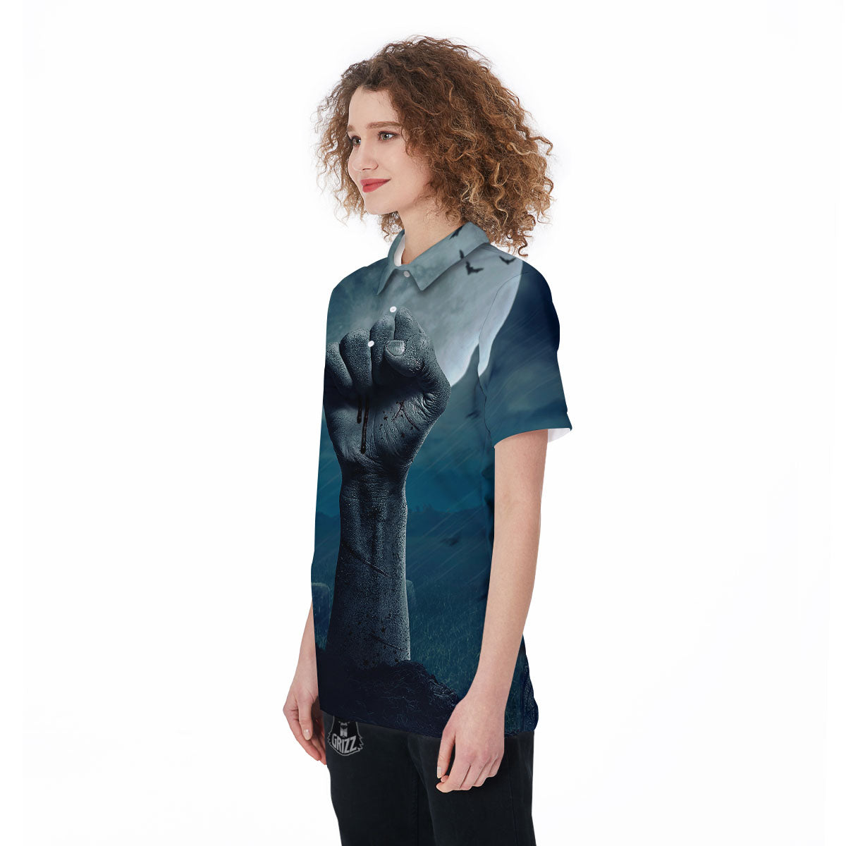 Zombie Hand Rising From Grave Print Women's Golf Shirts-grizzshop