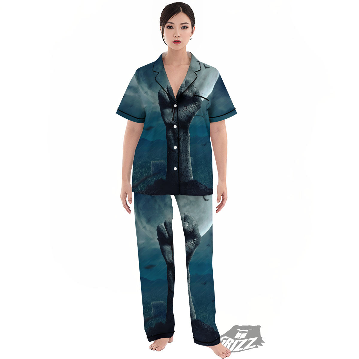 Zombie Hand Rising From Grave Print Women's Pajamas Set-grizzshop