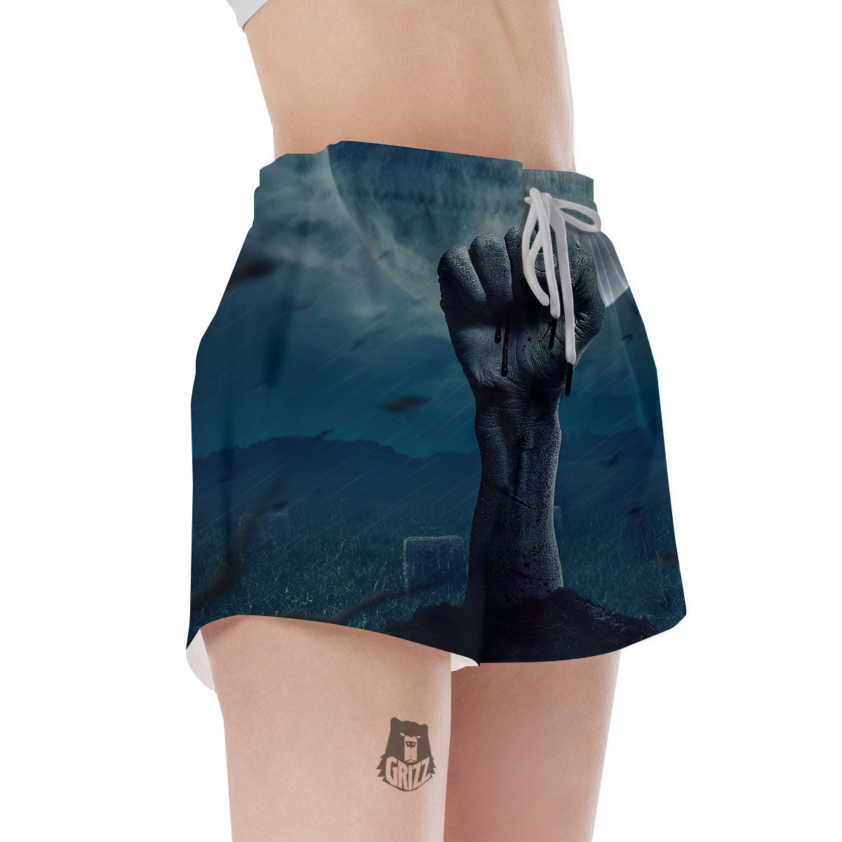 Zombie Hand Rising From Grave Print Women's Shorts-grizzshop