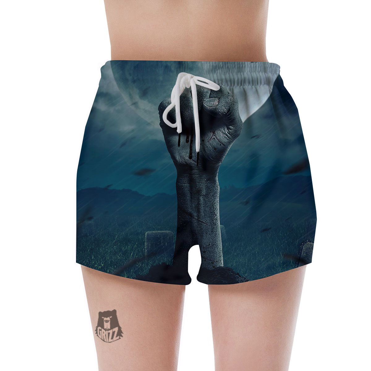 Zombie Hand Rising From Grave Print Women's Shorts-grizzshop