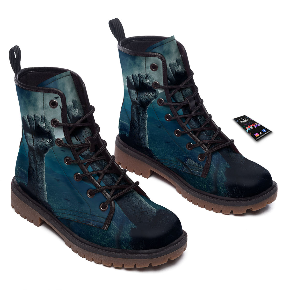 Zombie Hand Rising From Grave Print Work Boots-grizzshop