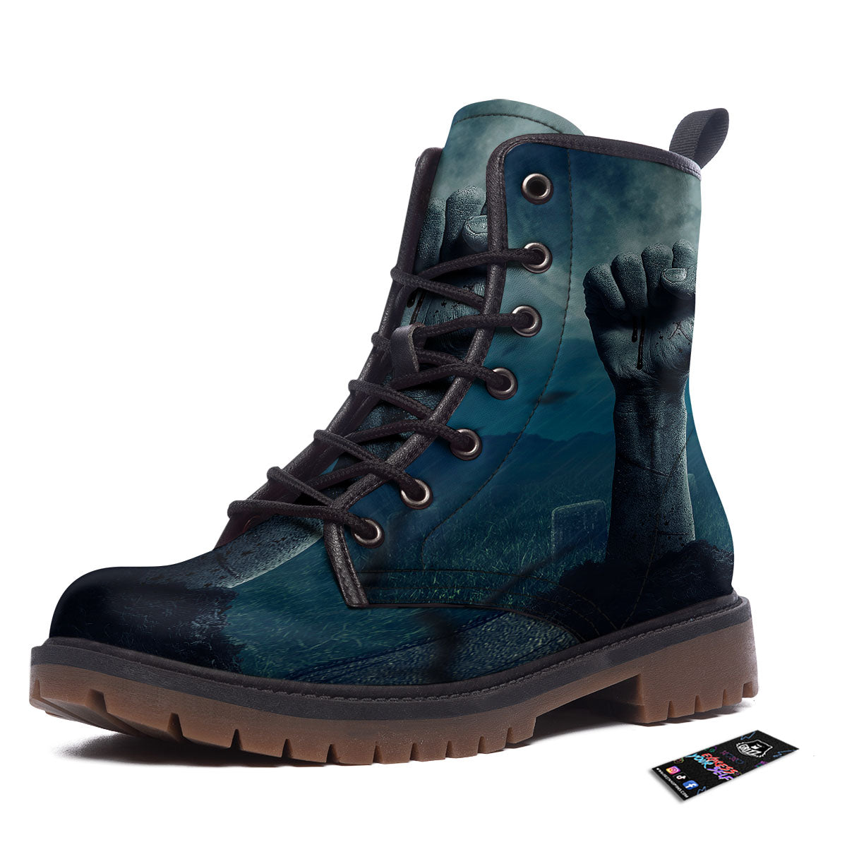 Zombie Hand Rising From Grave Print Work Boots-grizzshop