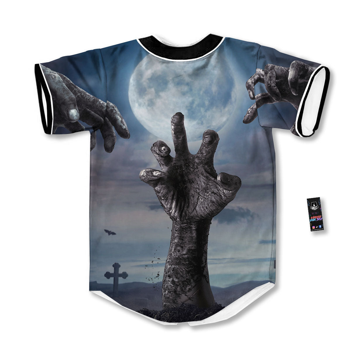 Zombie Hands Halloween Print Baseball Jersey-grizzshop