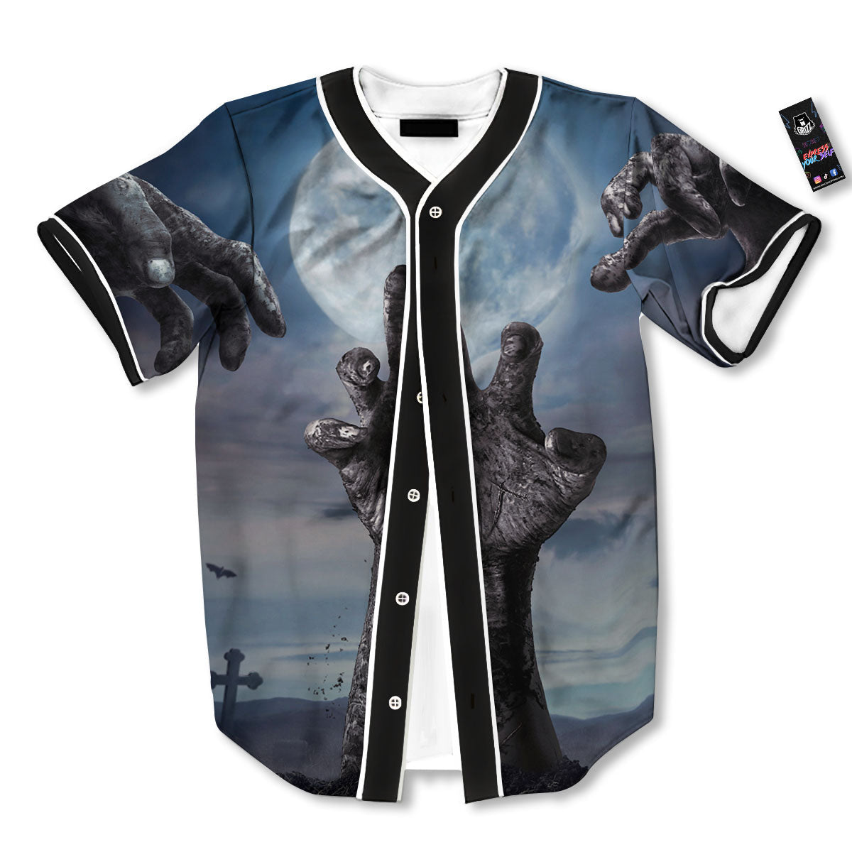Zombie Hands Halloween Print Baseball Jersey-grizzshop