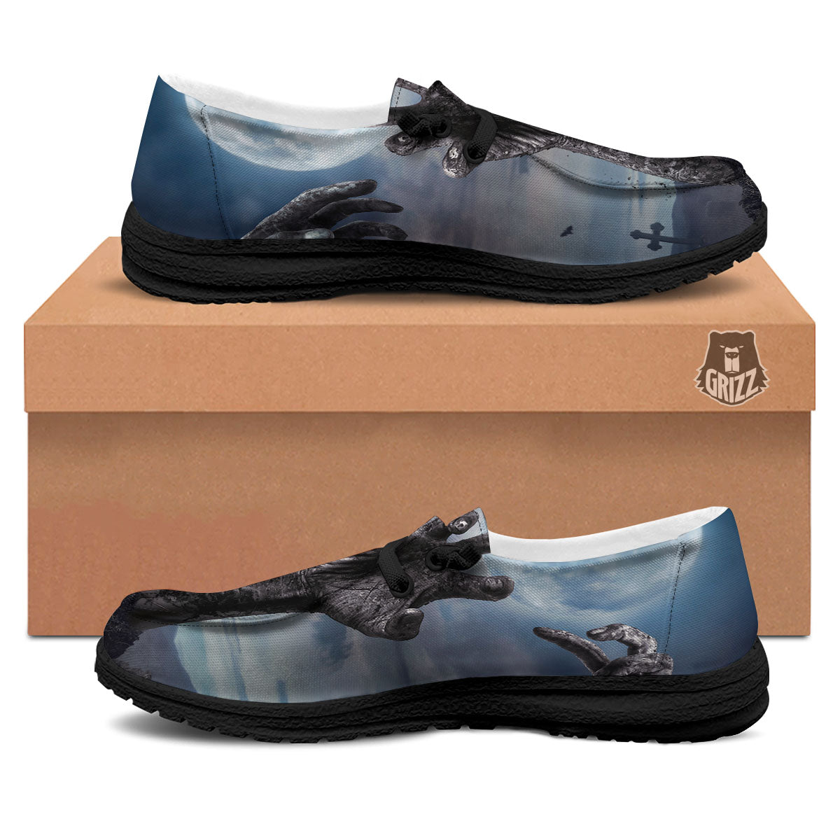 Zombie Hands Halloween Print Black Loafers-grizzshop