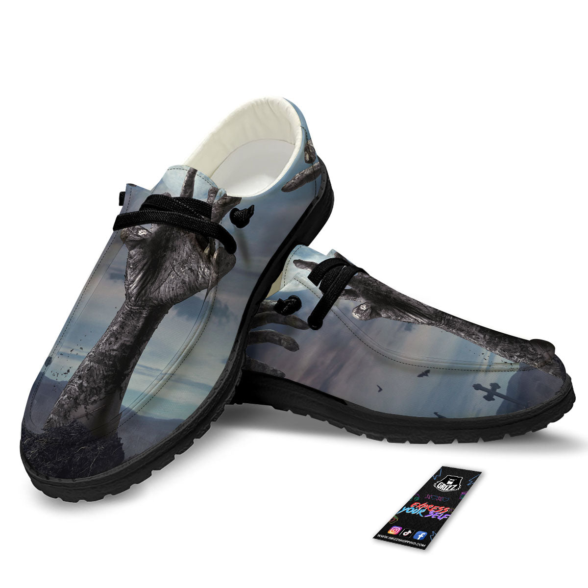 Zombie Hands Halloween Print Black Loafers-grizzshop