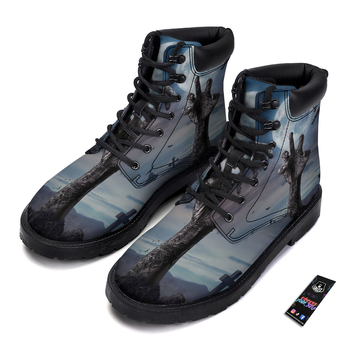 Zombie Hands Halloween Print Boots-grizzshop