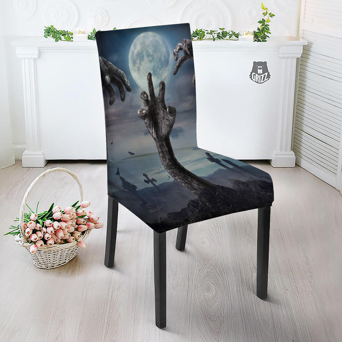 Zombie Hands Halloween Print Dining Chair Slipcover-grizzshop