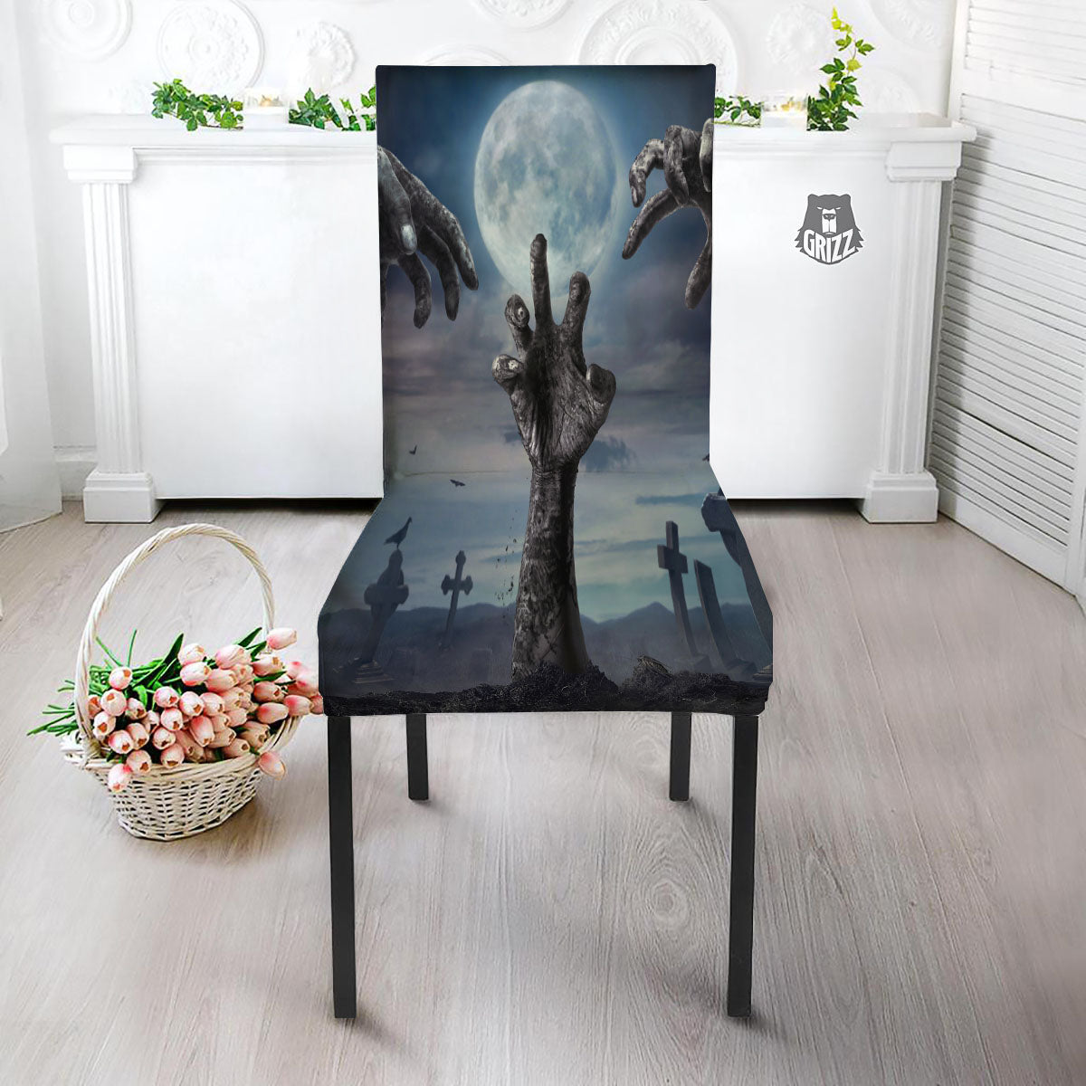Zombie Hands Halloween Print Dining Chair Slipcover-grizzshop