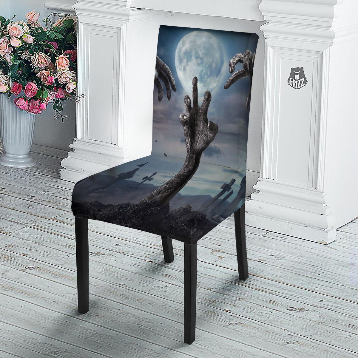 Zombie Hands Halloween Print Dining Chair Slipcover-grizzshop