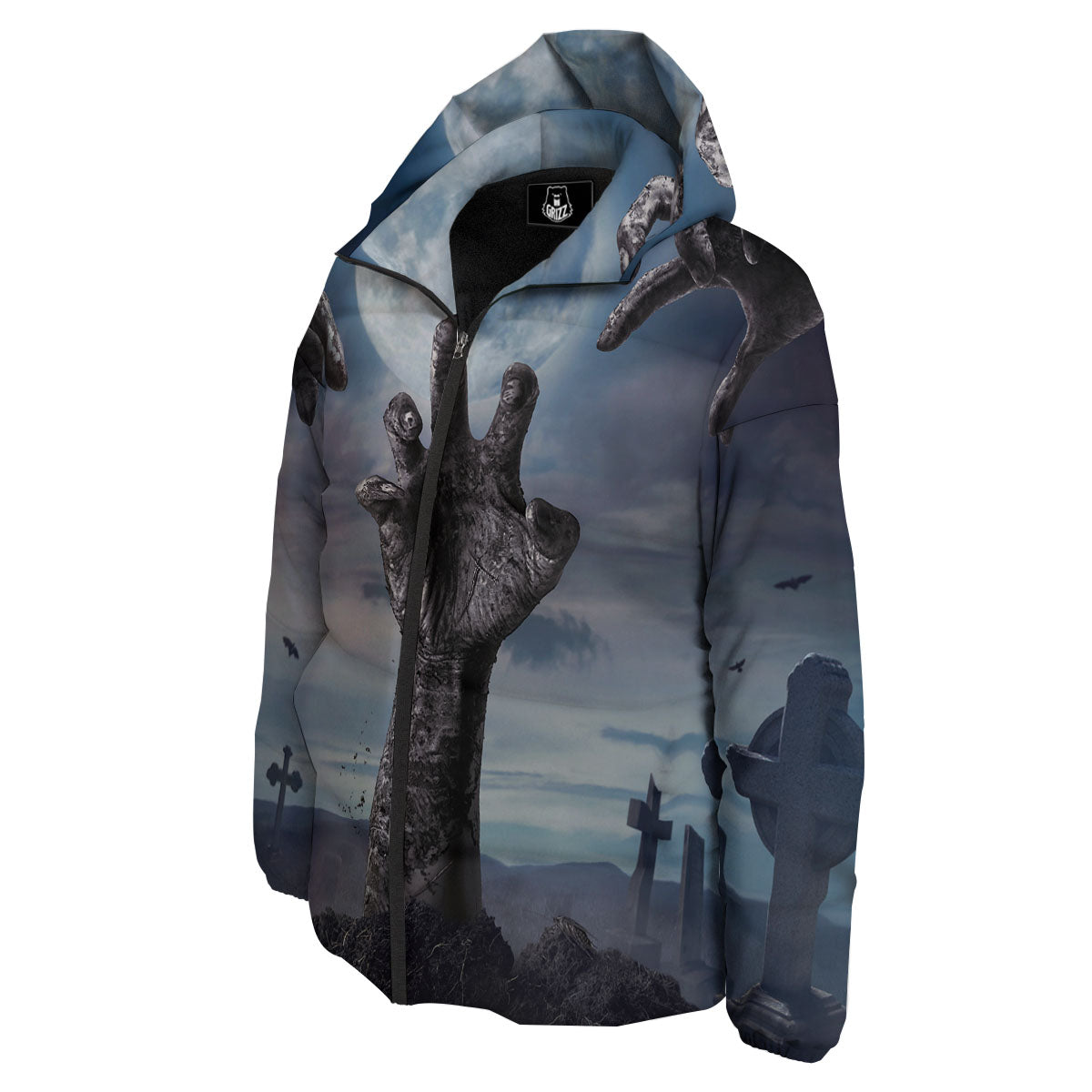 Zombie Hands Halloween Print Down Jacket-grizzshop