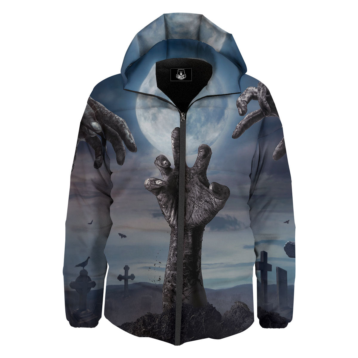 Zombie Hands Halloween Print Down Jacket-grizzshop