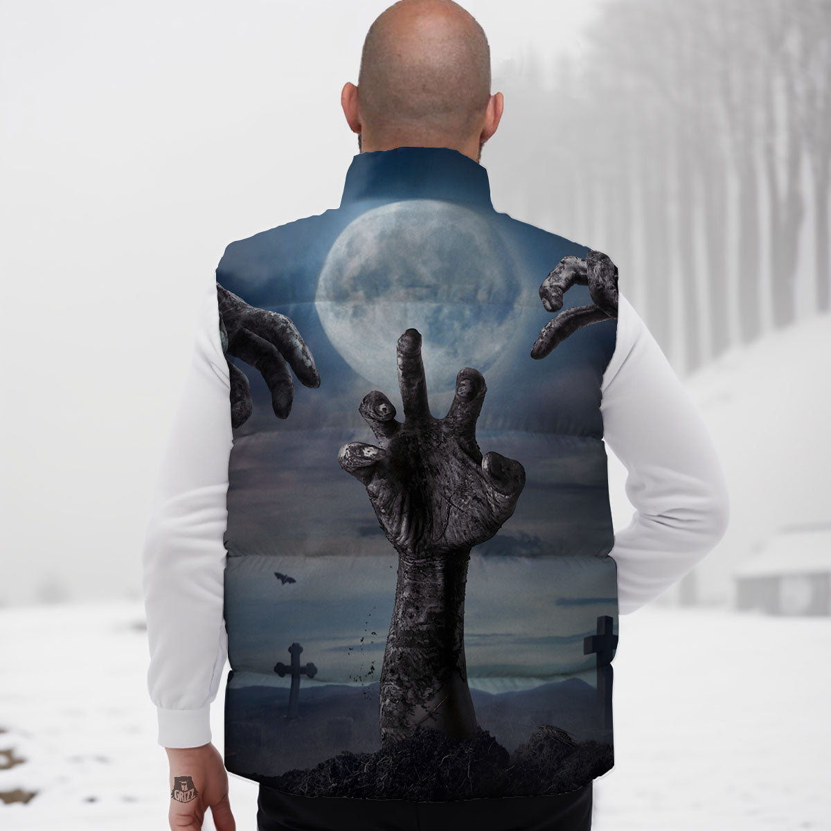 Zombie Hands Halloween Print Down Vest
