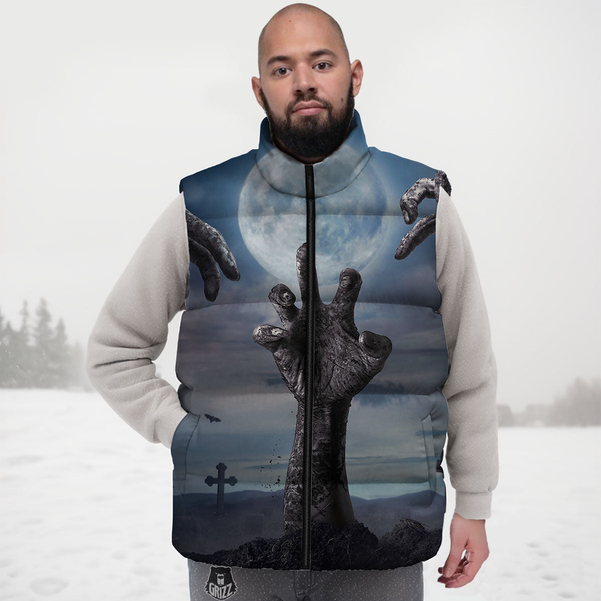 Zombie Hands Halloween Print Down Vest