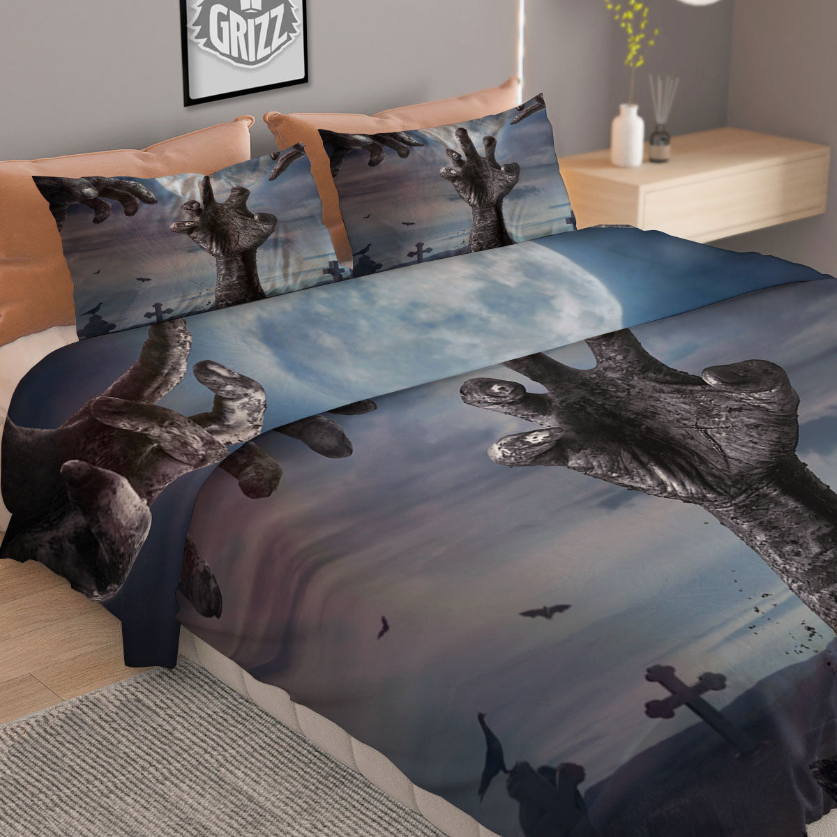Zombie Hands Halloween Print Duvet Cover Bedding Set