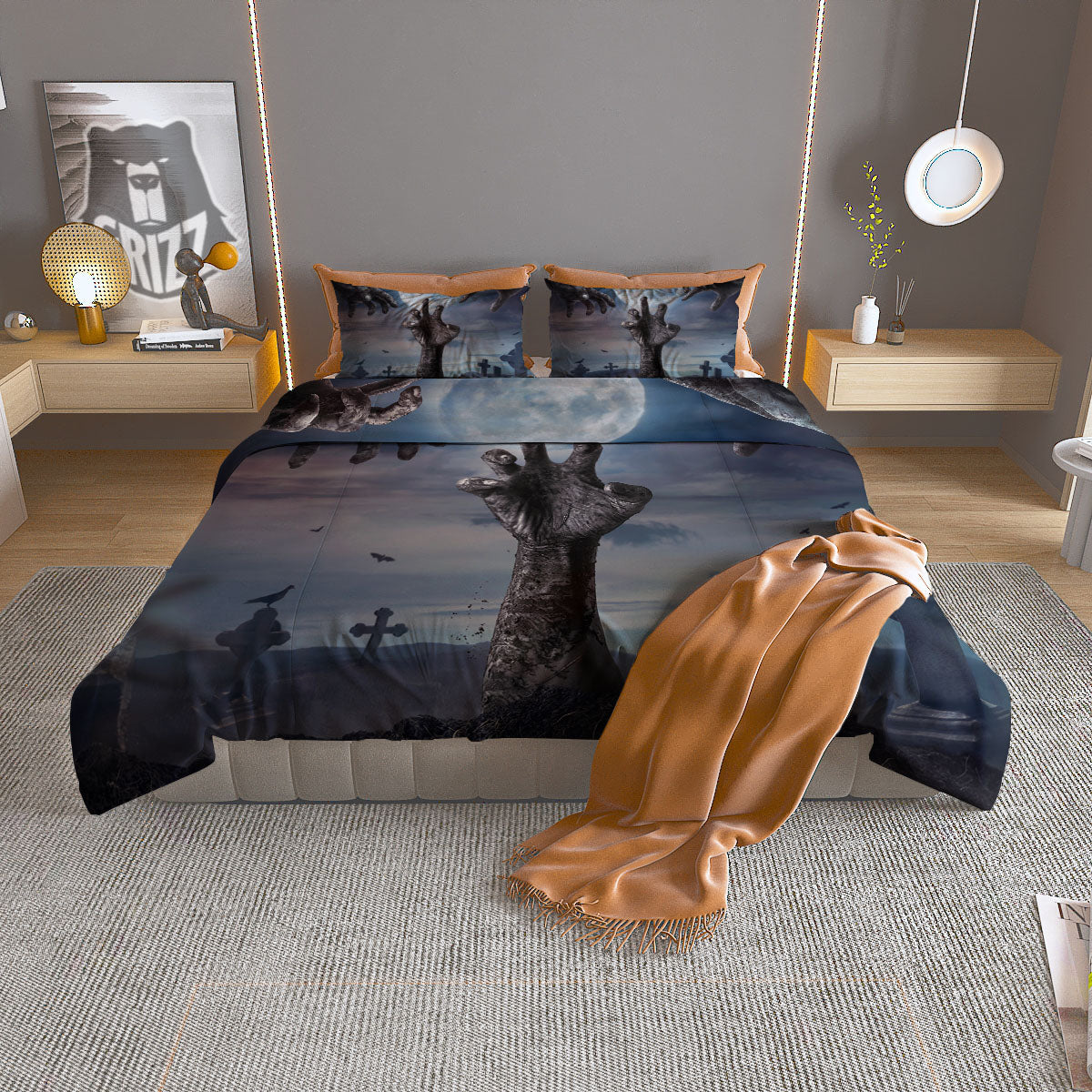 Zombie Hands Halloween Print Duvet Cover Bedding Set