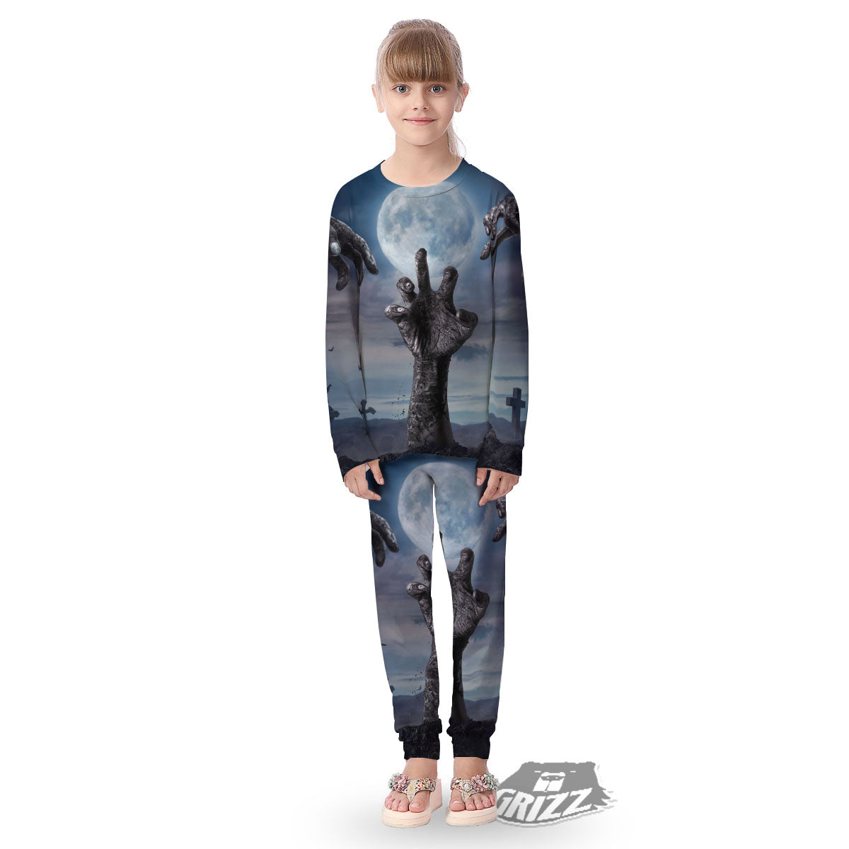 Zombie Hands Halloween Print Kid's Pajamas-grizzshop