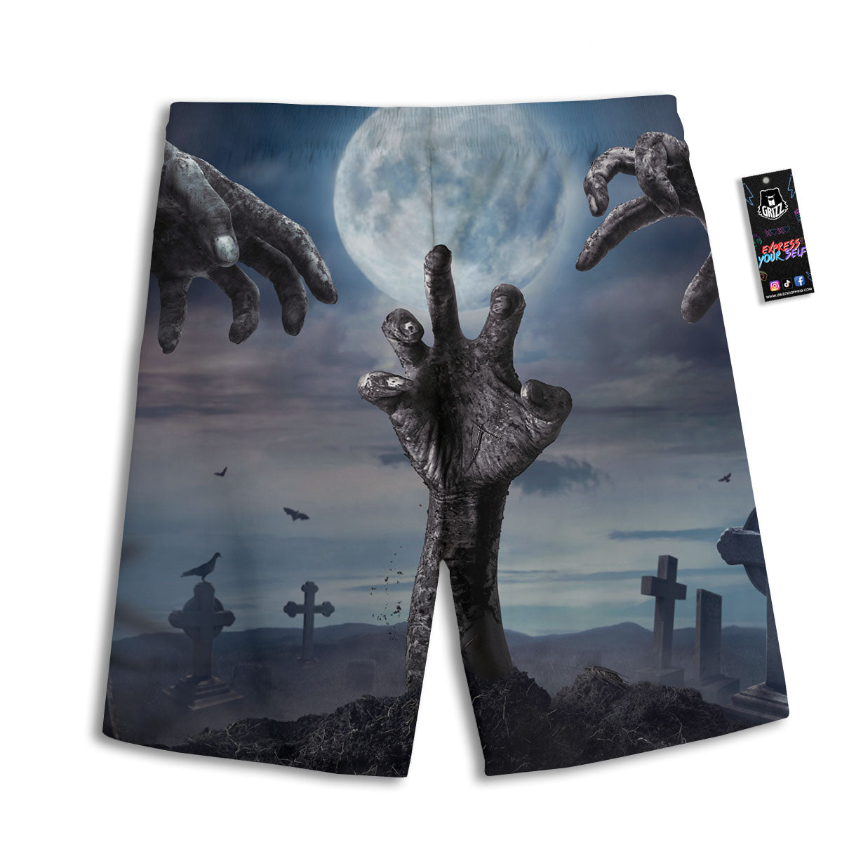 Zombie Hands Halloween Print Men's Athletic Shorts