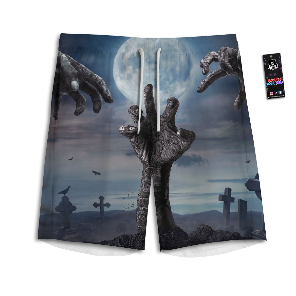 Zombie Hands Halloween Print Men's Athletic Shorts