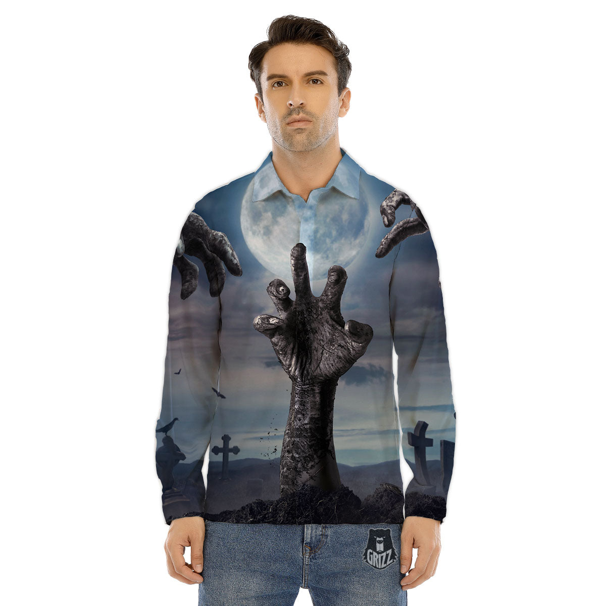 Zombie Hands Halloween Print Men's Dress Shirts-grizzshop