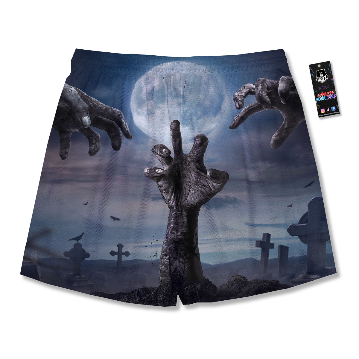 Zombie Hands Halloween Print Men's Running Shorts-grizzshop