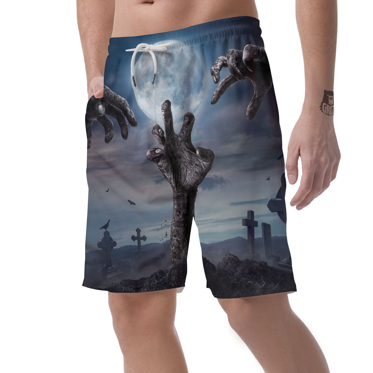 Zombie Hands Halloween Print Men's Shorts-grizzshop