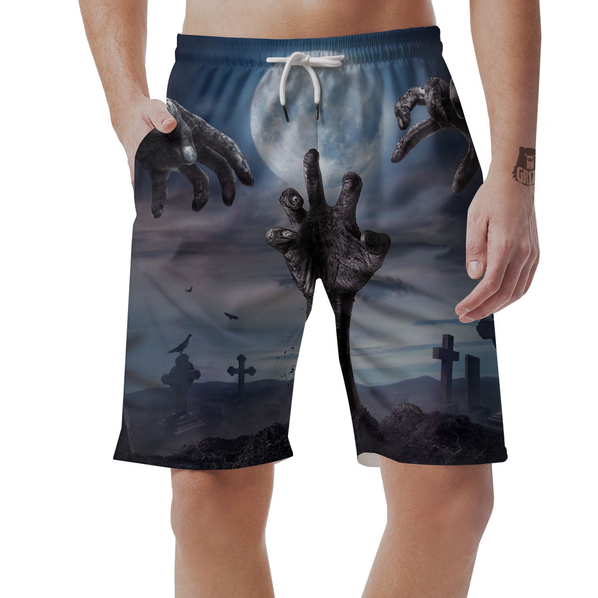 Zombie Hands Halloween Print Men's Shorts-grizzshop
