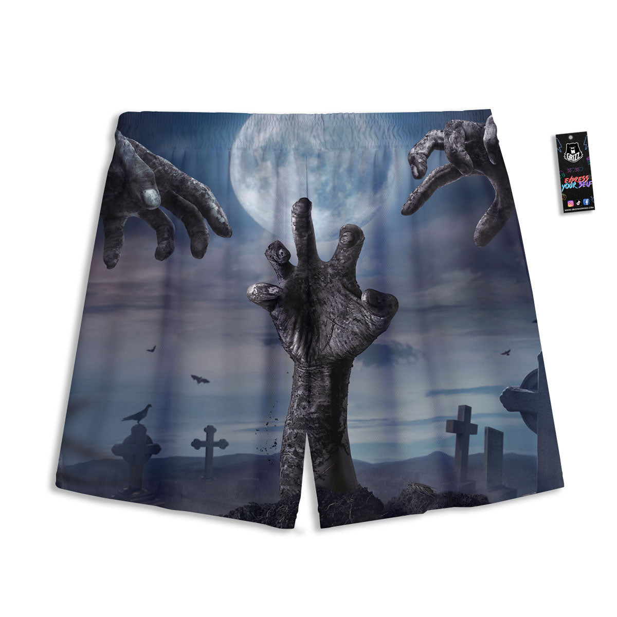 Zombie Hands Halloween Print Mesh Shorts