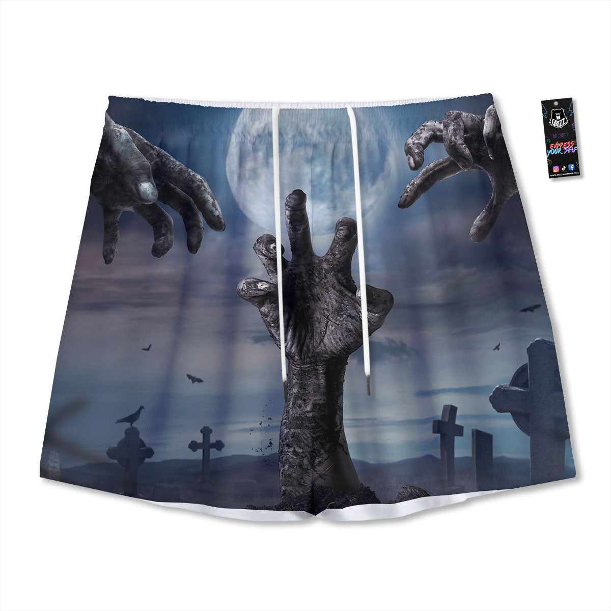 Zombie Hands Halloween Print Mesh Shorts