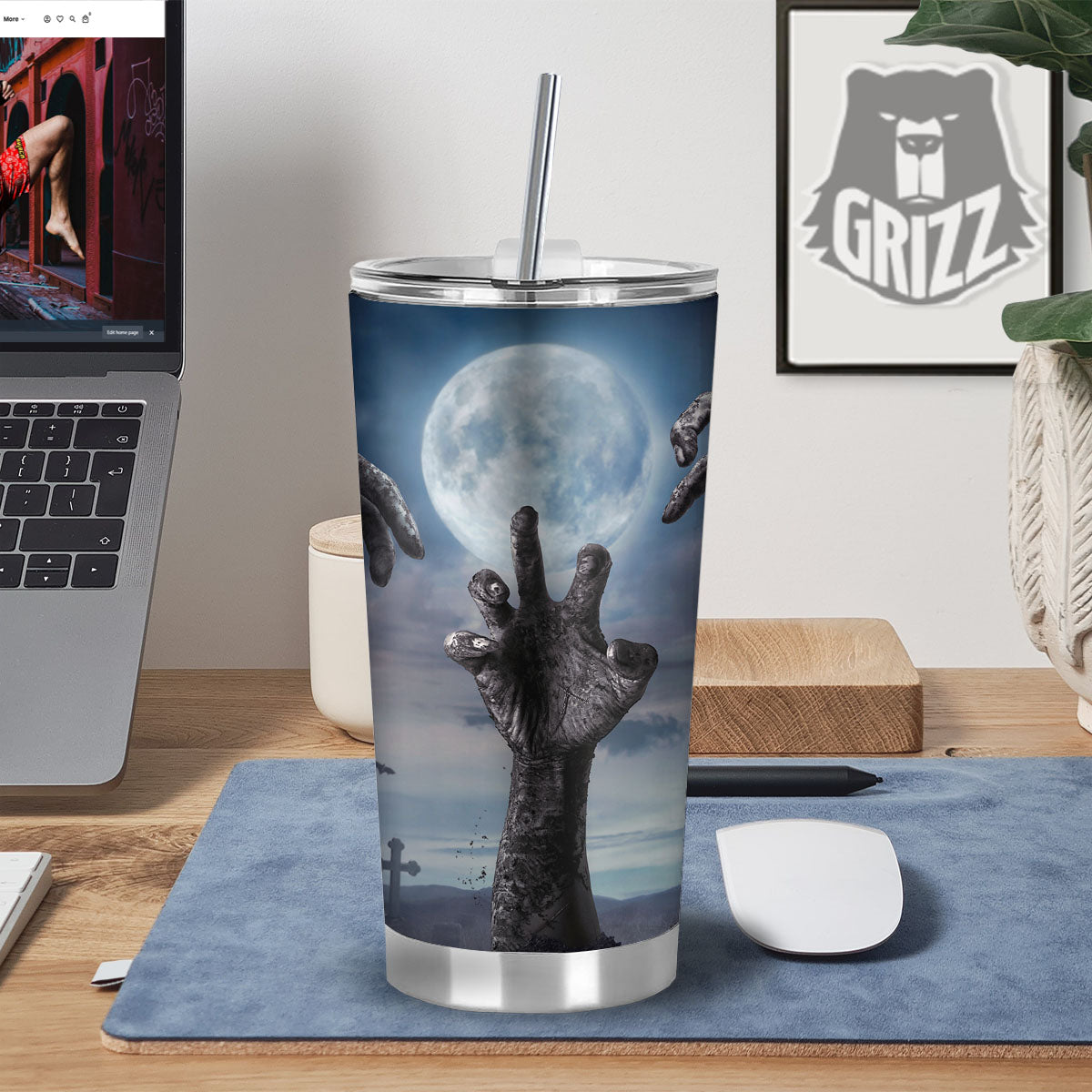 Zombie Hands Halloween Print Tumbler-grizzshop