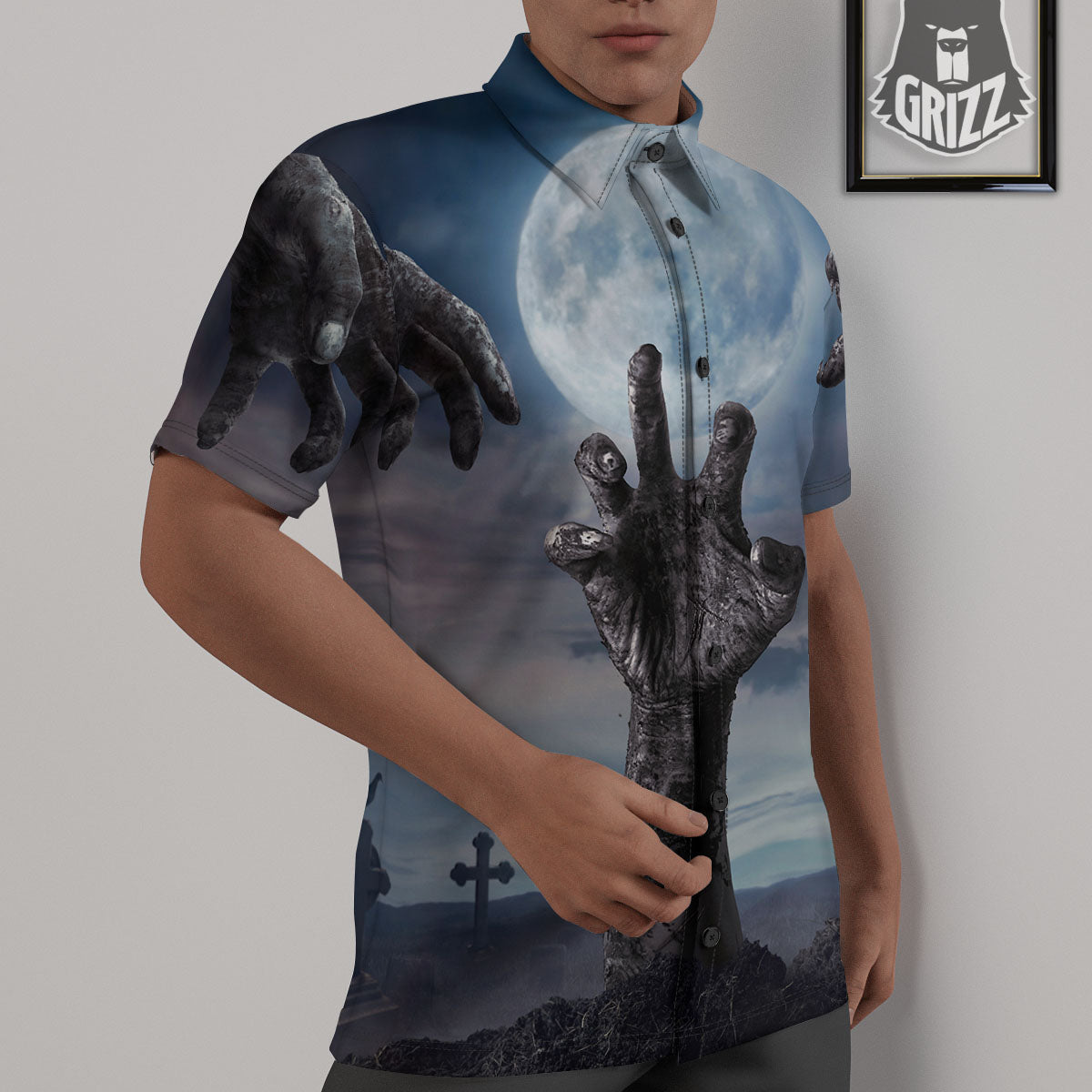 Zombie Hands Halloween Print Untucked Shirts-grizzshop