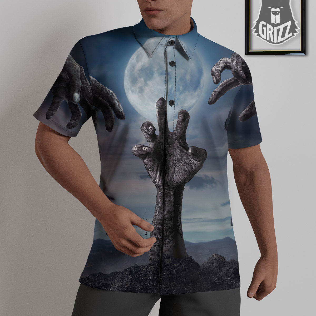 Zombie Hands Halloween Print Untucked Shirts-grizzshop
