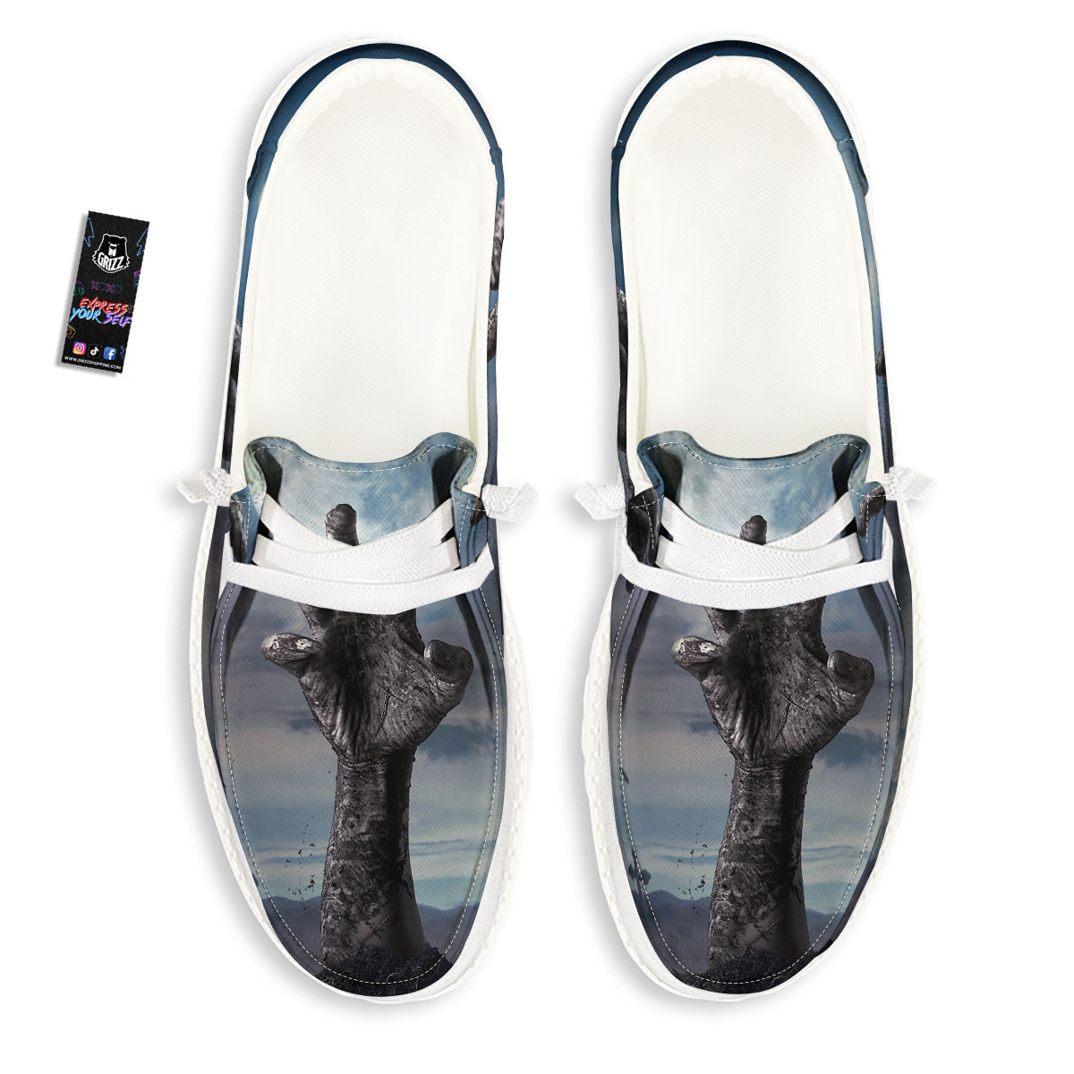 Zombie Hands Halloween Print White Loafers-grizzshop