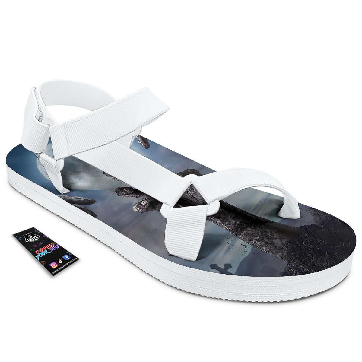 Zombie Hands Halloween Print White Open Toe Sandals-grizzshop