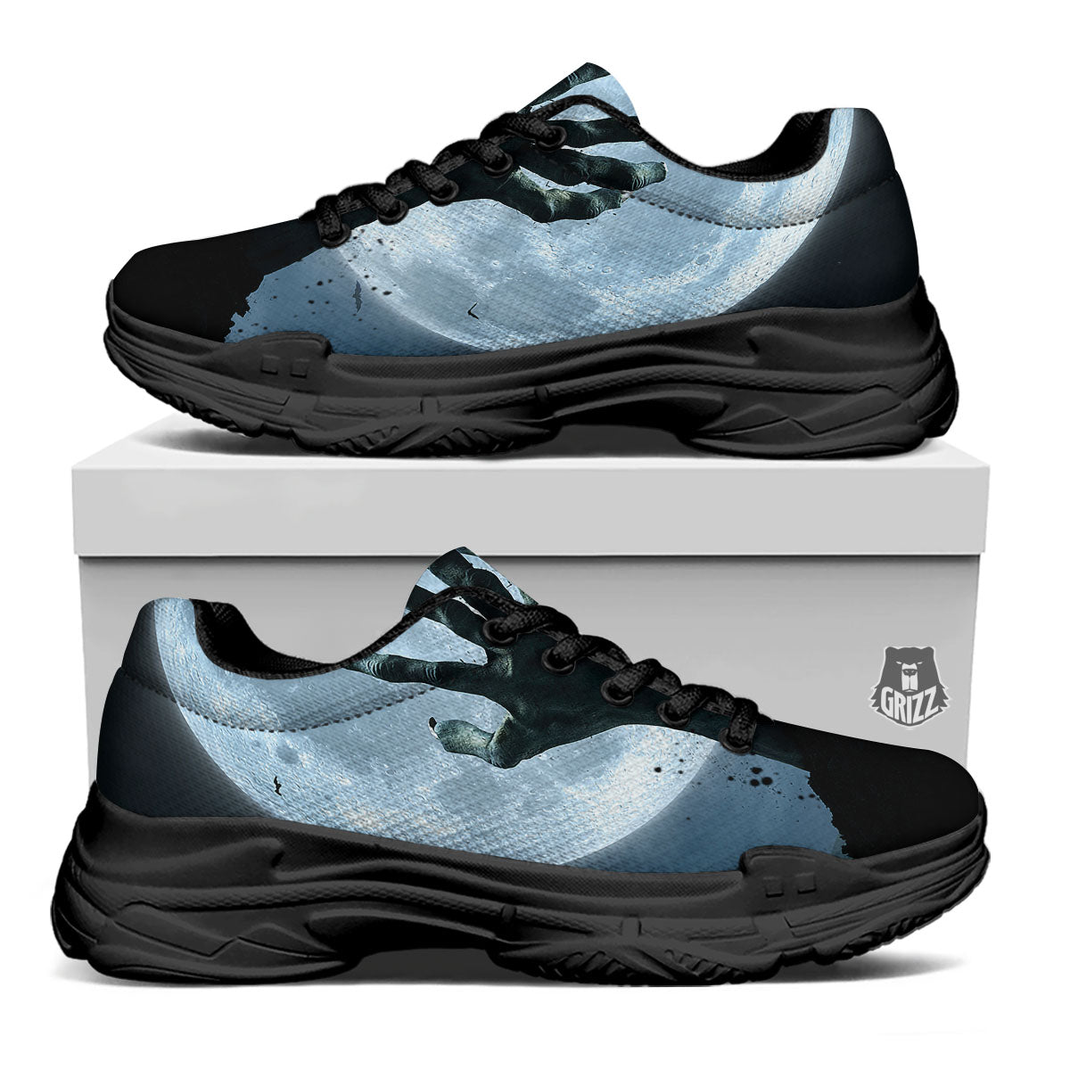Zombie Hands Scary Print Black Chunky Shoes-grizzshop