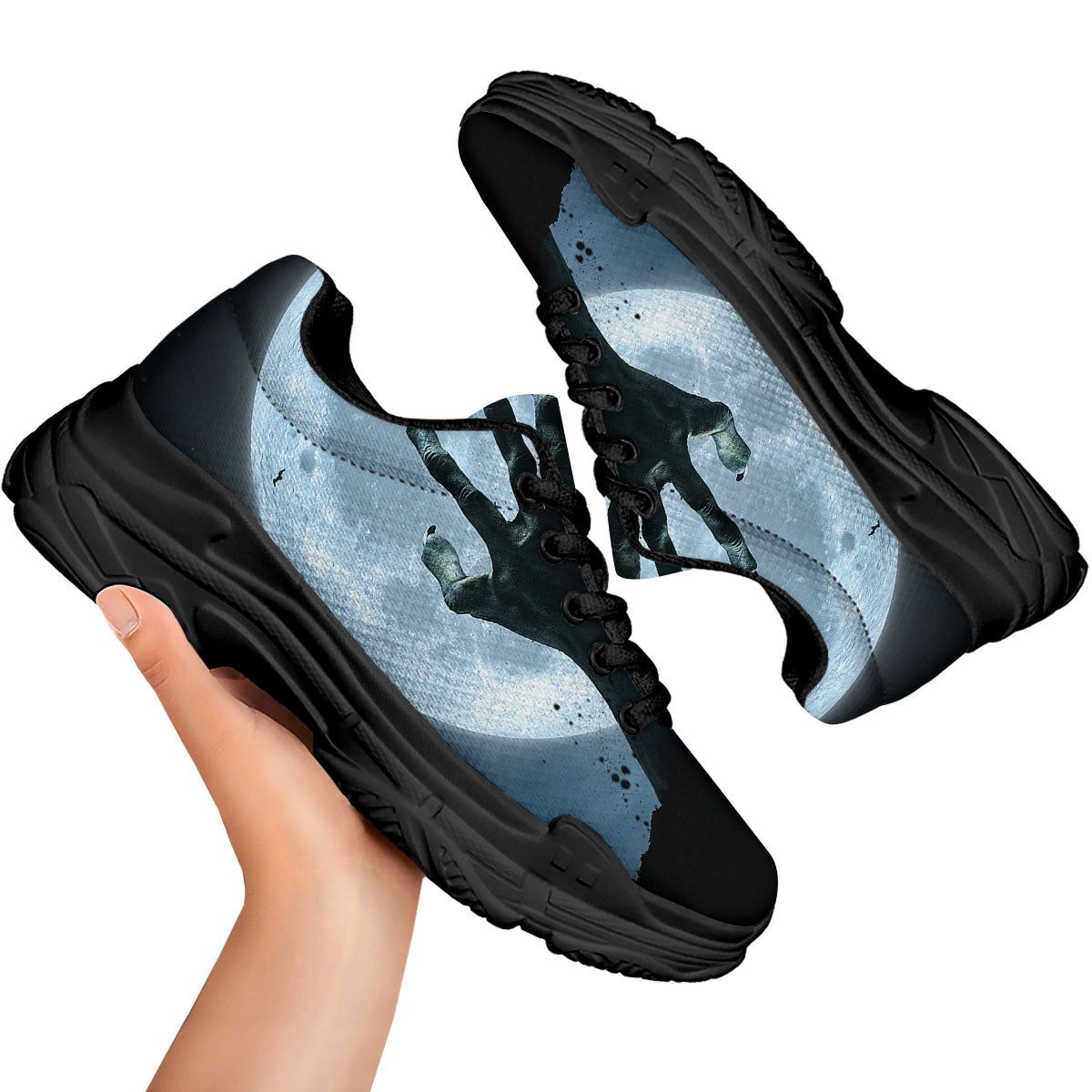 Zombie Hands Scary Print Black Chunky Shoes-grizzshop